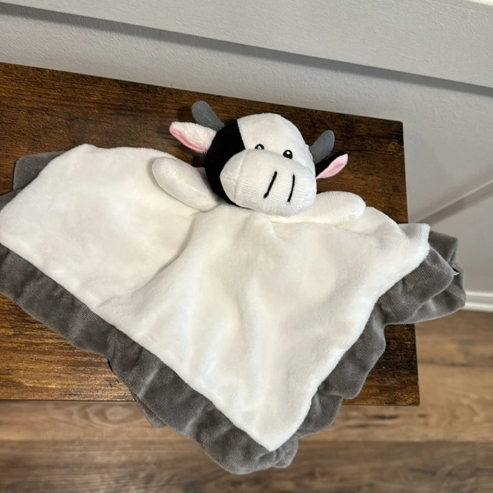 Baberoo Cow bull  Security Blanket Baby Lovey Plush White Gray Black